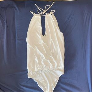 White deep V wrap bodysuit